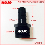 MJ-14-3/4" NPT 4-LH Barb 14mm ture NPT thread 3/4"